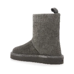 Grey Ankle Boots with Logo Lettering on the Rear and All-Over FF Motif in Suede Woman