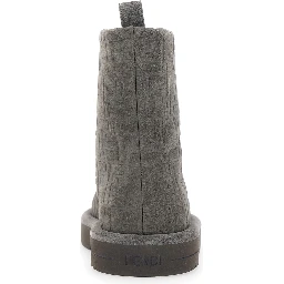 Grey Ankle Boots with Logo Lettering on the Rear and All-Over FF Motif in Suede Woman