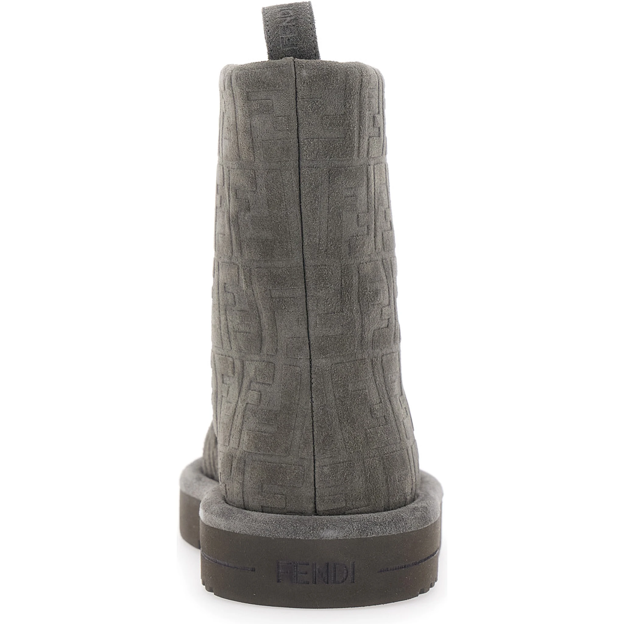 Grey Ankle Boots with Logo Lettering on the Rear and All-Over FF Motif in Suede Woman