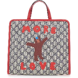 Beige Handbag with All Over GG Motif and Front Print in Fabric Girl