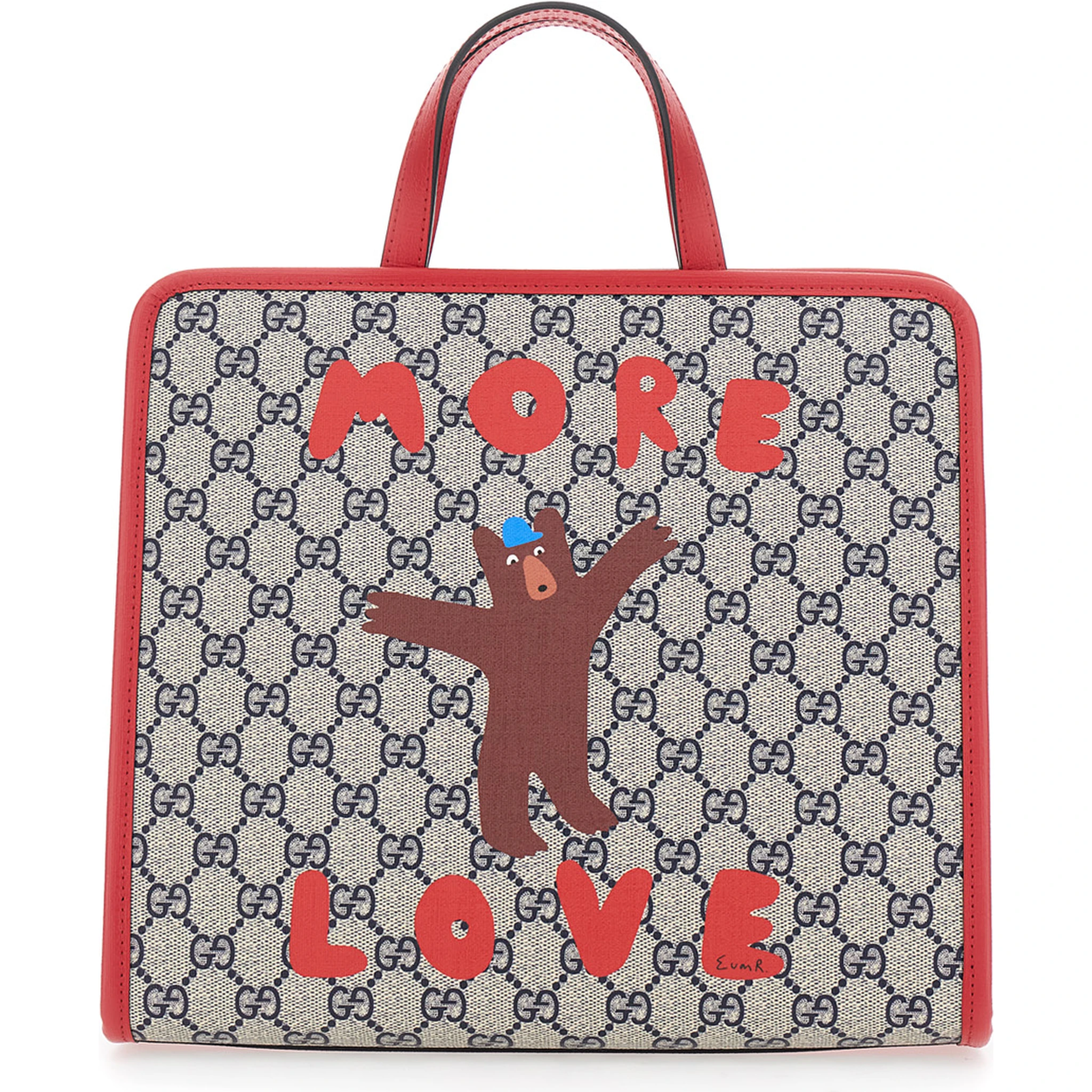 Beige Handbag with All Over GG Motif and Front Print in Fabric Girl