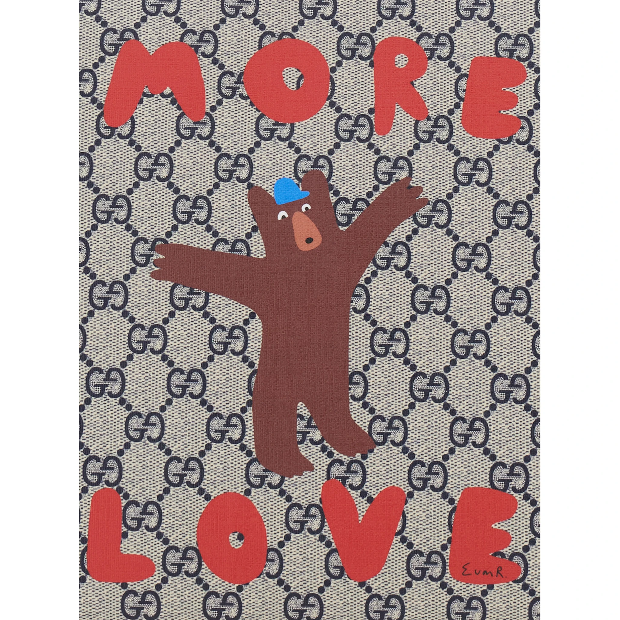 Beige Handbag with All Over GG Motif and Front Print in Fabric Girl