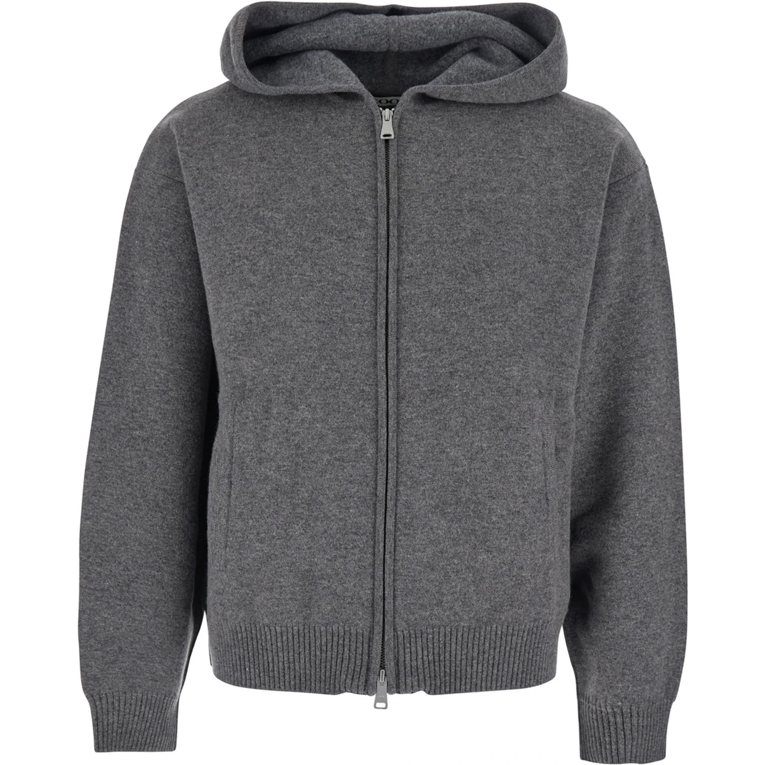 Grey Sweatshirt with Hood and Front Zip Closure in Wool and Cashmere Man