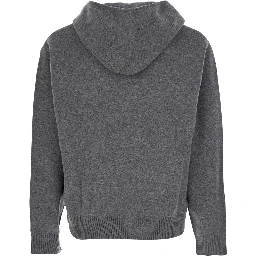 Grey Sweatshirt with Hood and Front Zip Closure in Wool and Cashmere Man