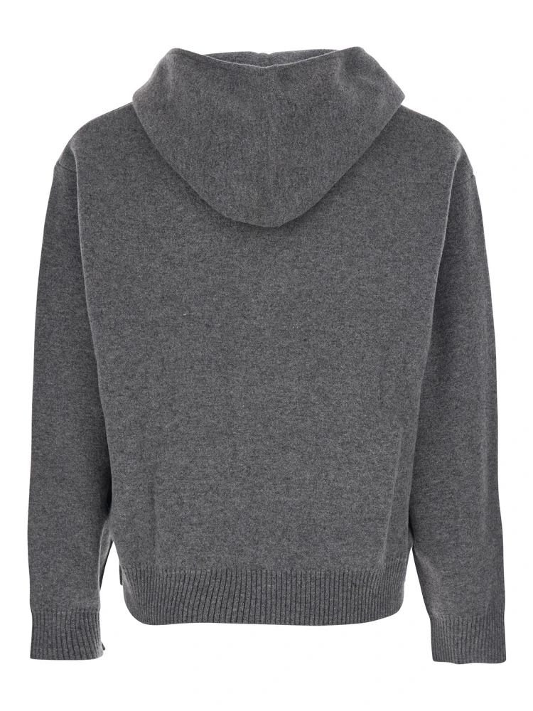 Grey Sweatshirt with Hood and Front Zip Closure in Wool and Cashmere Man alternative