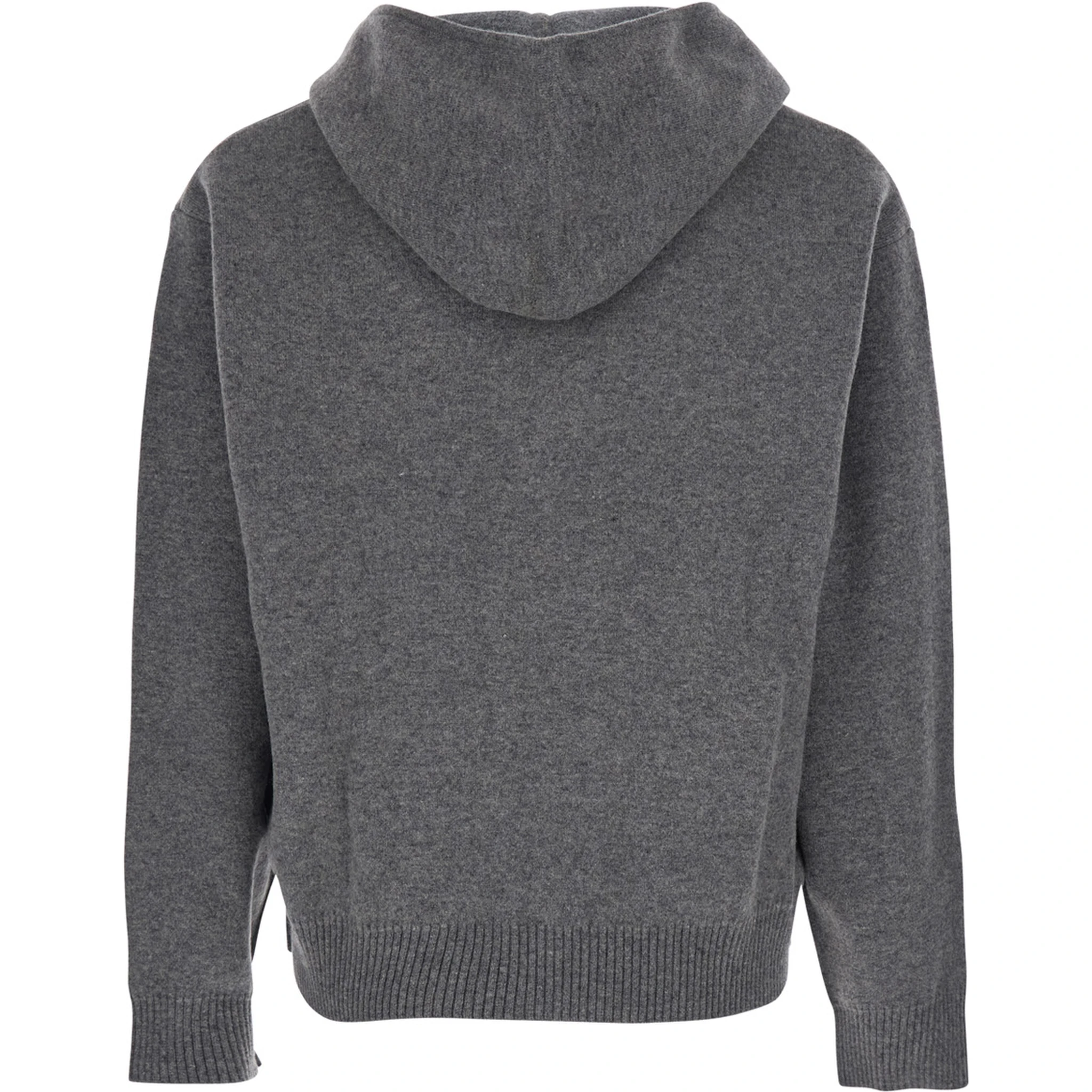 Grey Sweatshirt with Hood and Front Zip Closure in Wool and Cashmere Man