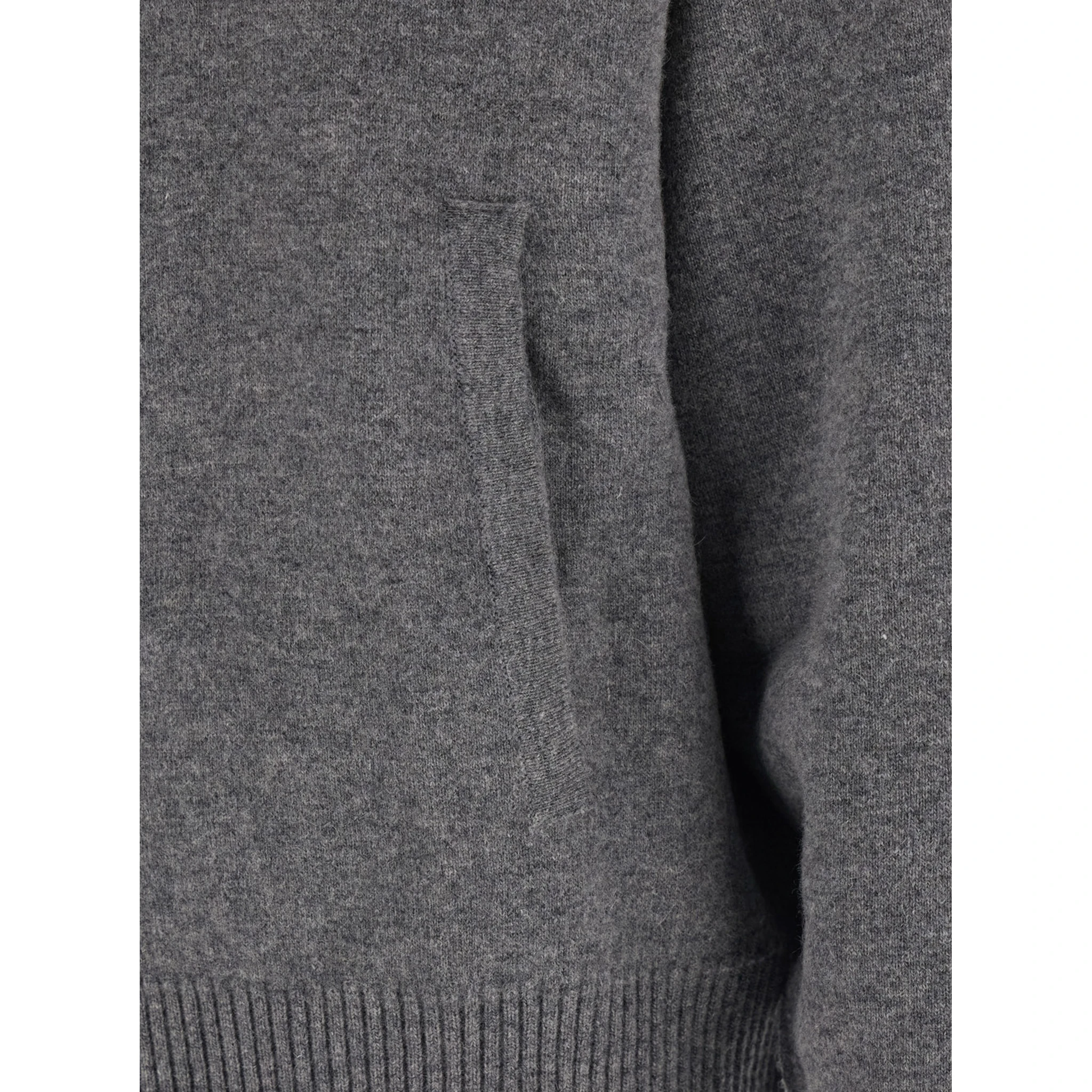 Grey Sweatshirt with Hood and Front Zip Closure in Wool and Cashmere Man