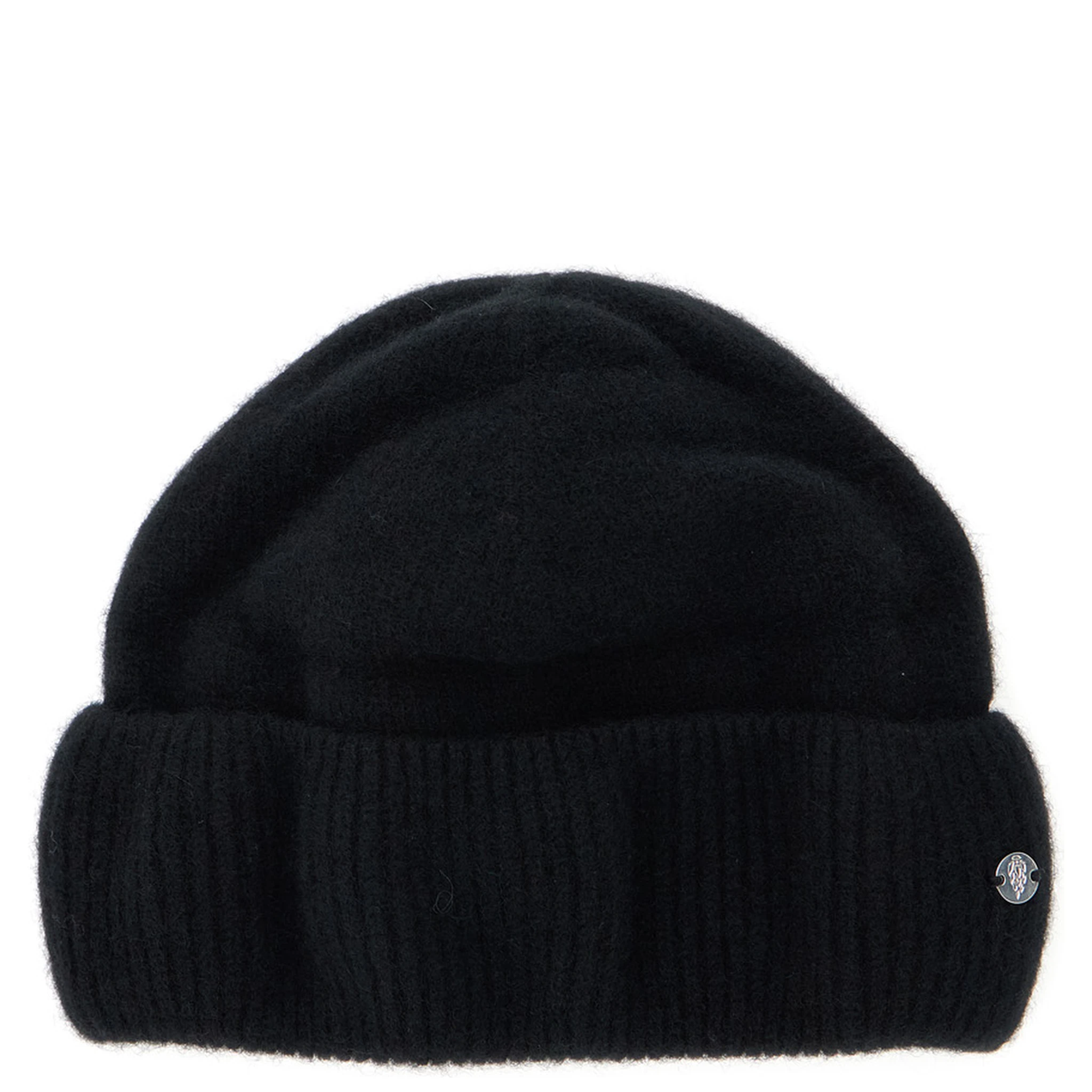 Vivian Black Beanie with Logo Plaque Detail on the Front in Cashmere Woman