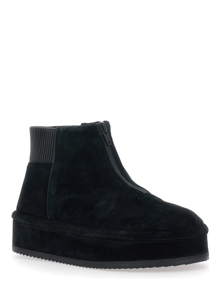 Black Ankle Boots with Front Zip Closure and Ribbed Trims in Suede Woman alternative