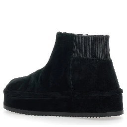Black Ankle Boots with Front Zip Closure and Ribbed Trims in Suede Woman