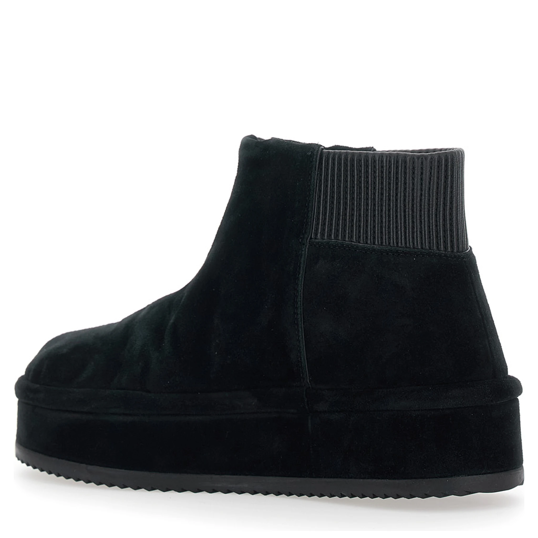 Black Ankle Boots with Front Zip Closure and Ribbed Trims in Suede Woman