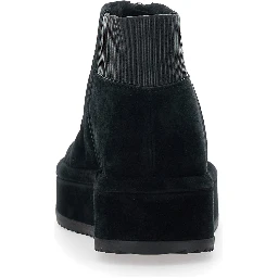 Black Ankle Boots with Front Zip Closure and Ribbed Trims in Suede Woman
