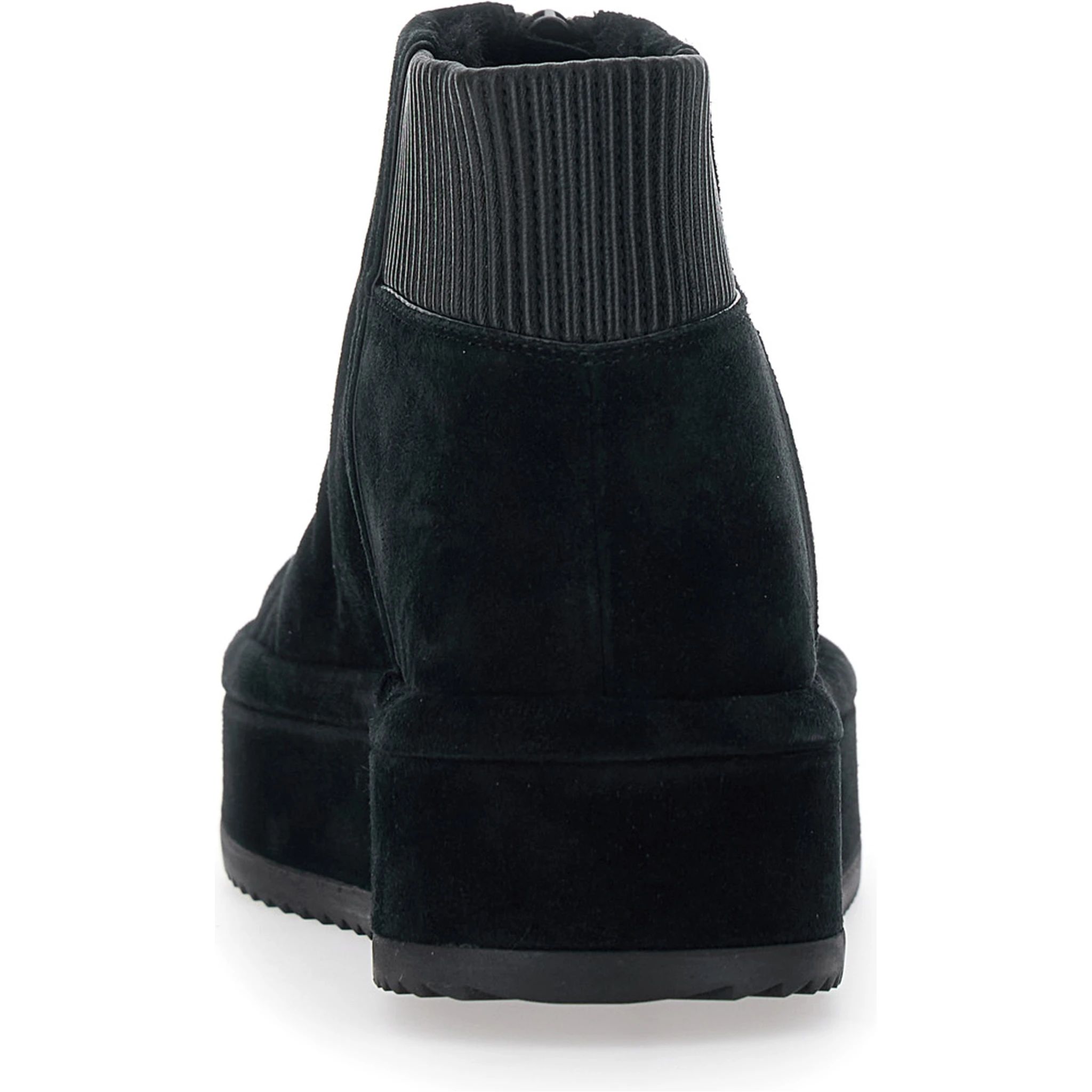 Black Ankle Boots with Front Zip Closure and Ribbed Trims in Suede Woman
