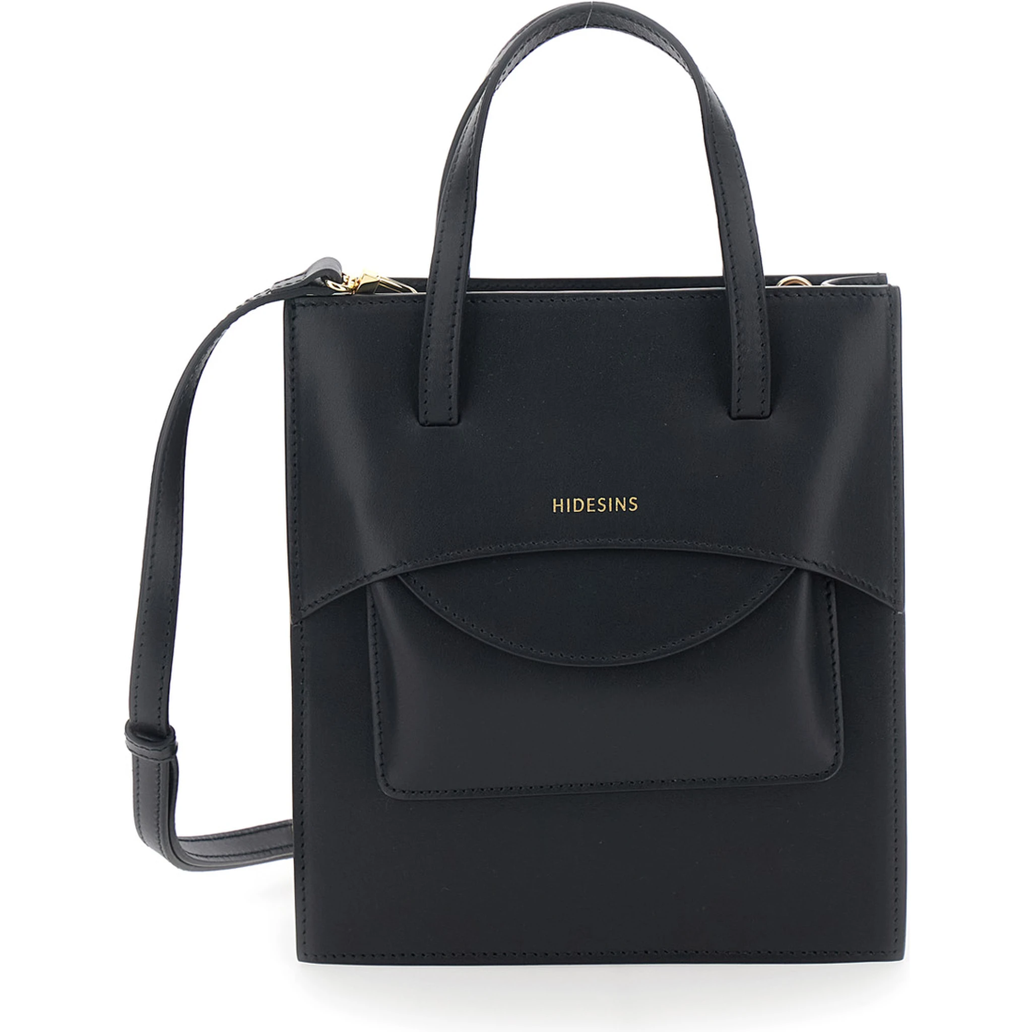 Flap J Black Handbag with One Front Flap Pocket and Adjustable and Removable Shoulder Strap in Leather Woman