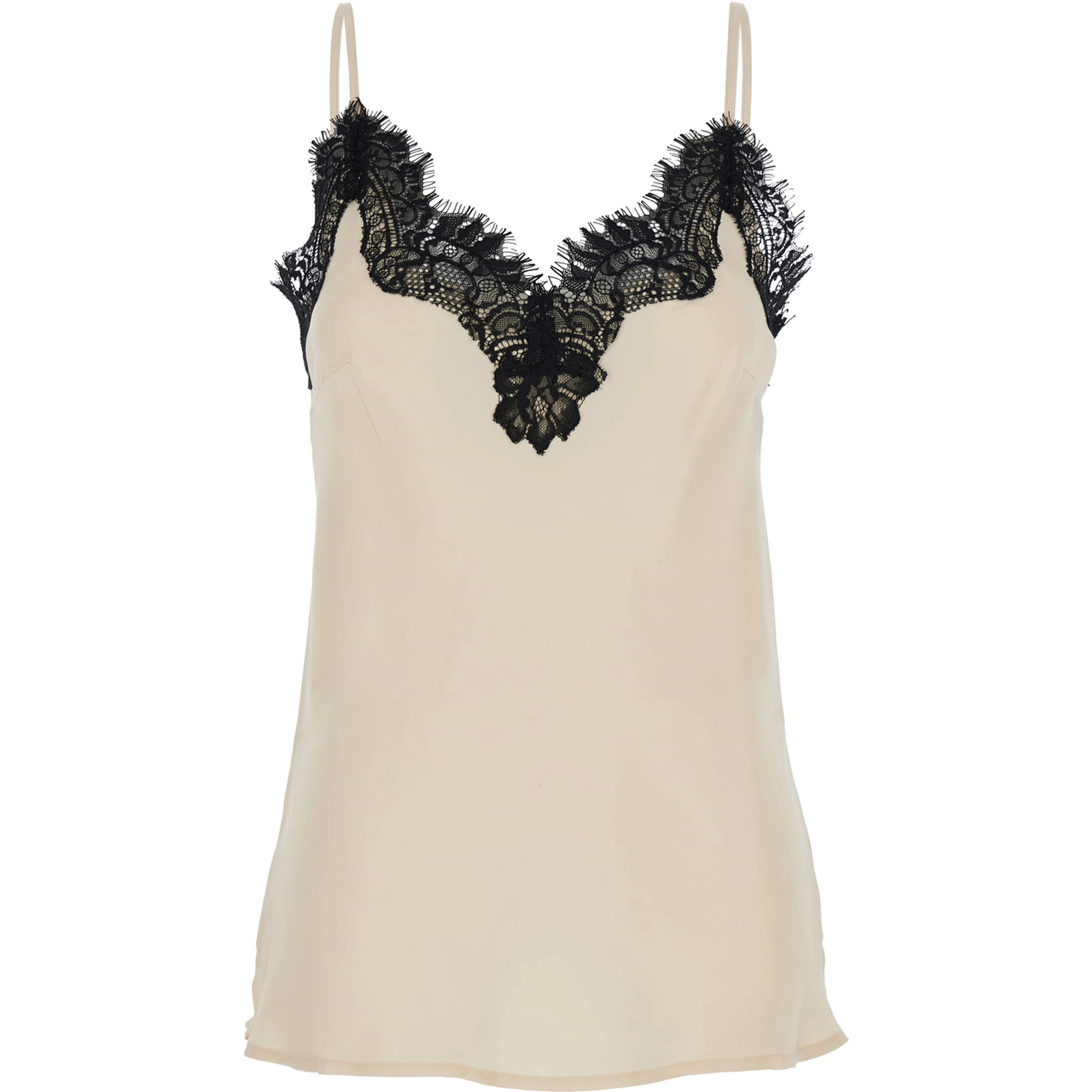 Coco Pearl White Camie Top with Black Lace Trim in Silk Woman