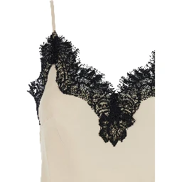 Coco Pearl White Camie Top with Black Lace Trim in Silk Woman