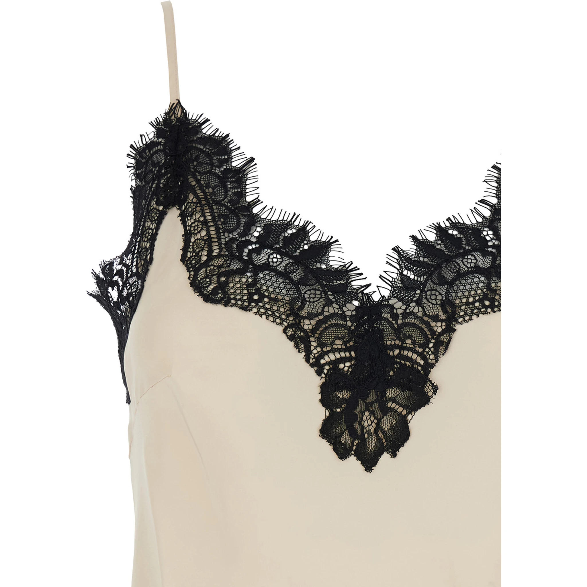 Coco Pearl White Camie Top with Black Lace Trim in Silk Woman