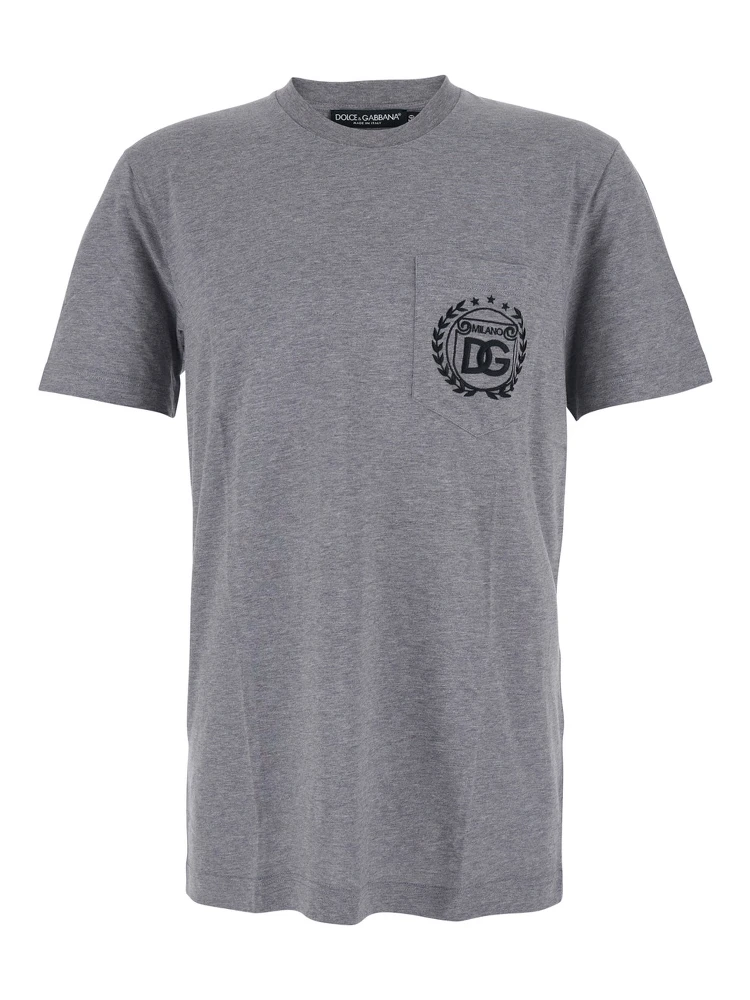 Grey Crewneck T-Shirt with Logo Embroidery on the Front in Cotton Man
