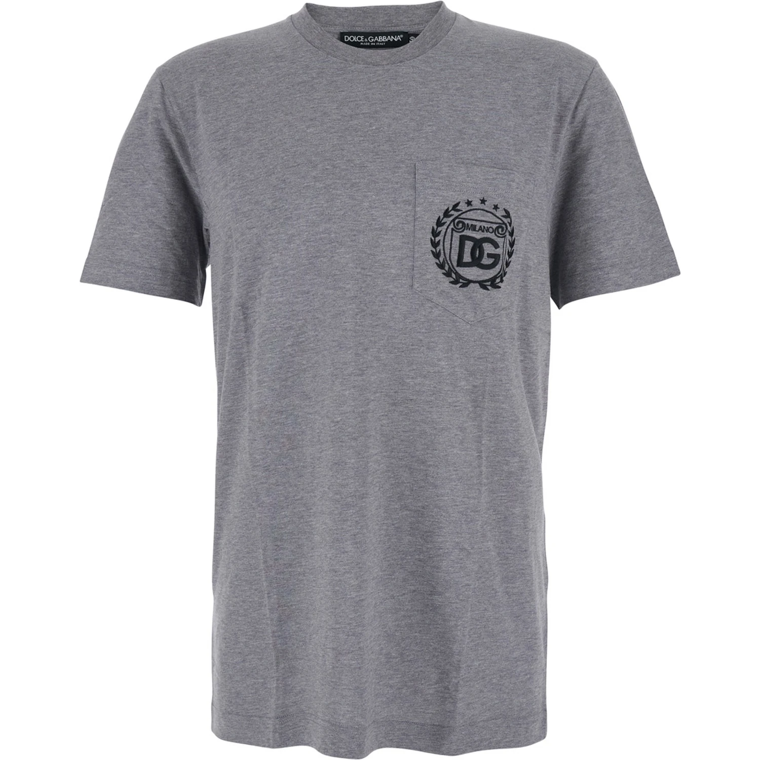 Grey Crewneck T-Shirt with Logo Embroidery on the Front in Cotton Man