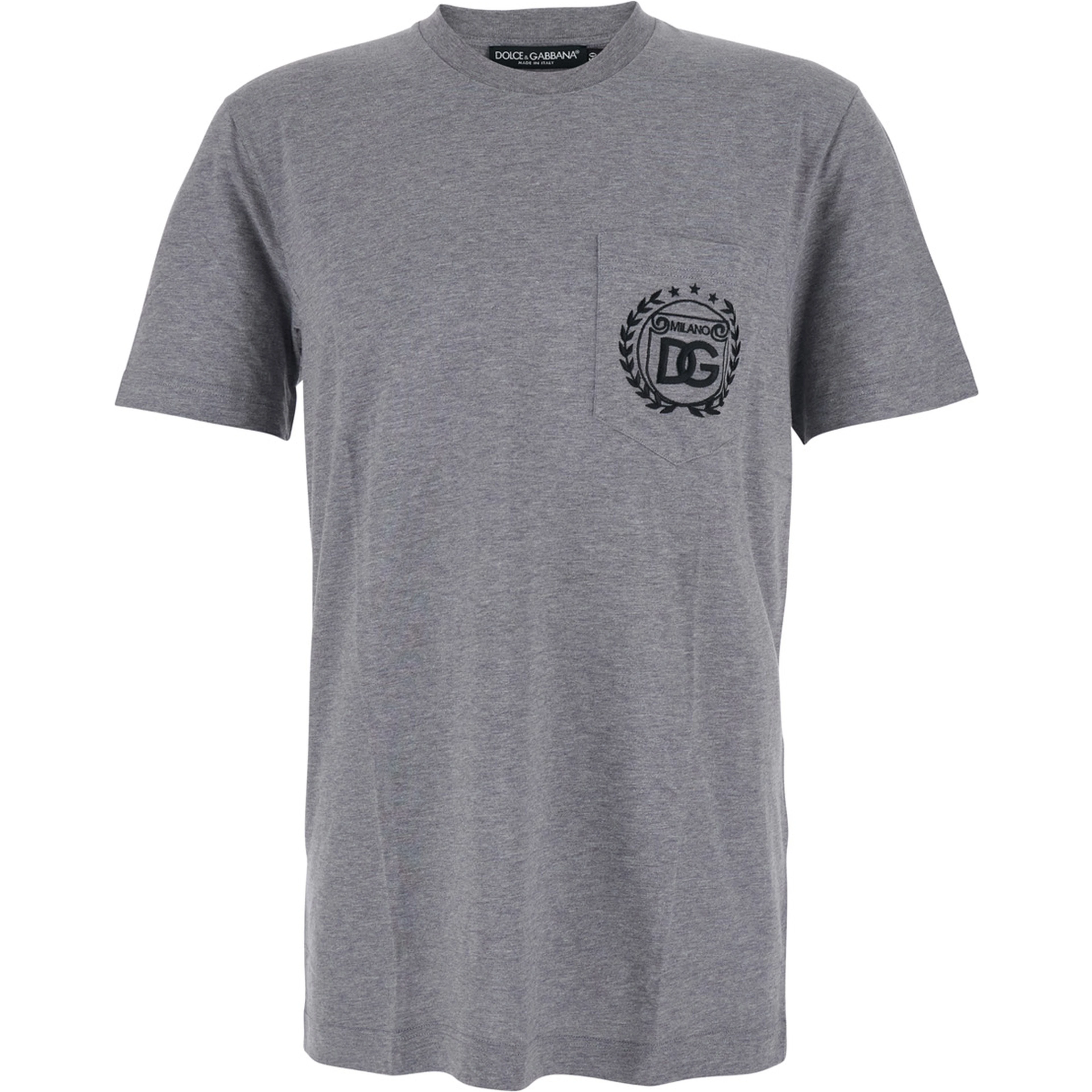 Grey Crewneck T-Shirt with Logo Embroidery on the Front in Cotton Man