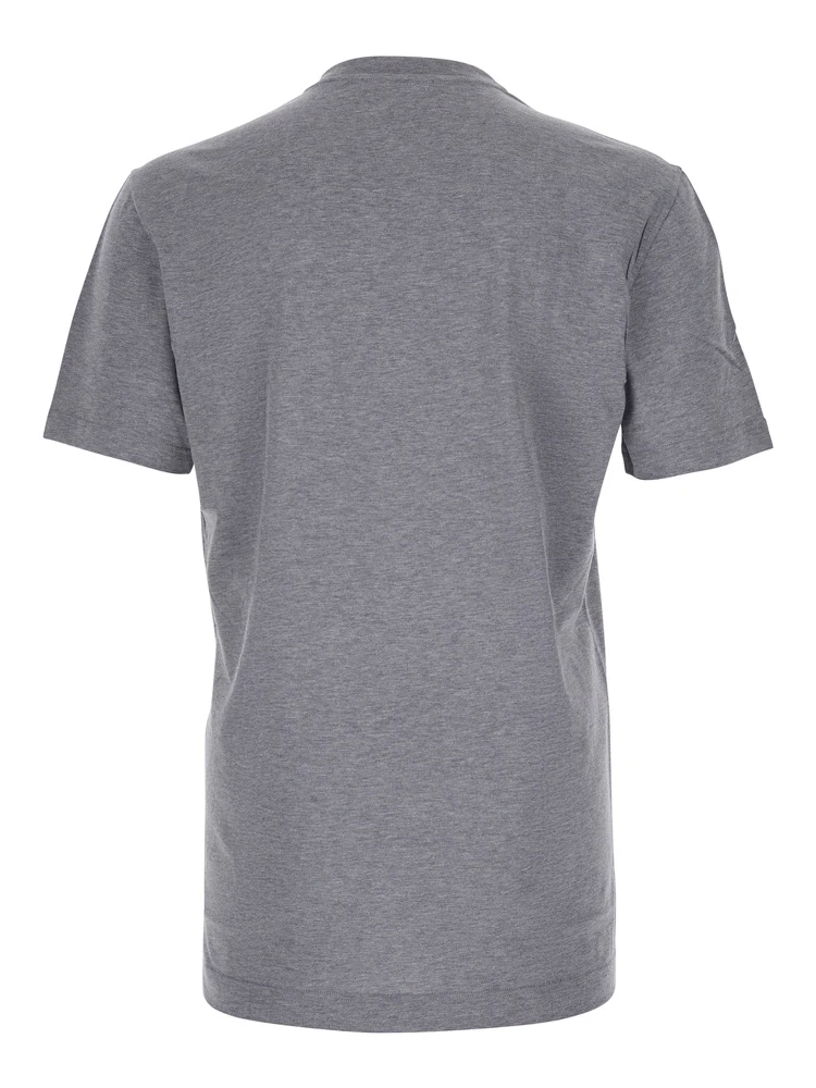 Grey Crewneck T-Shirt with Logo Embroidery on the Front in Cotton Man alternative