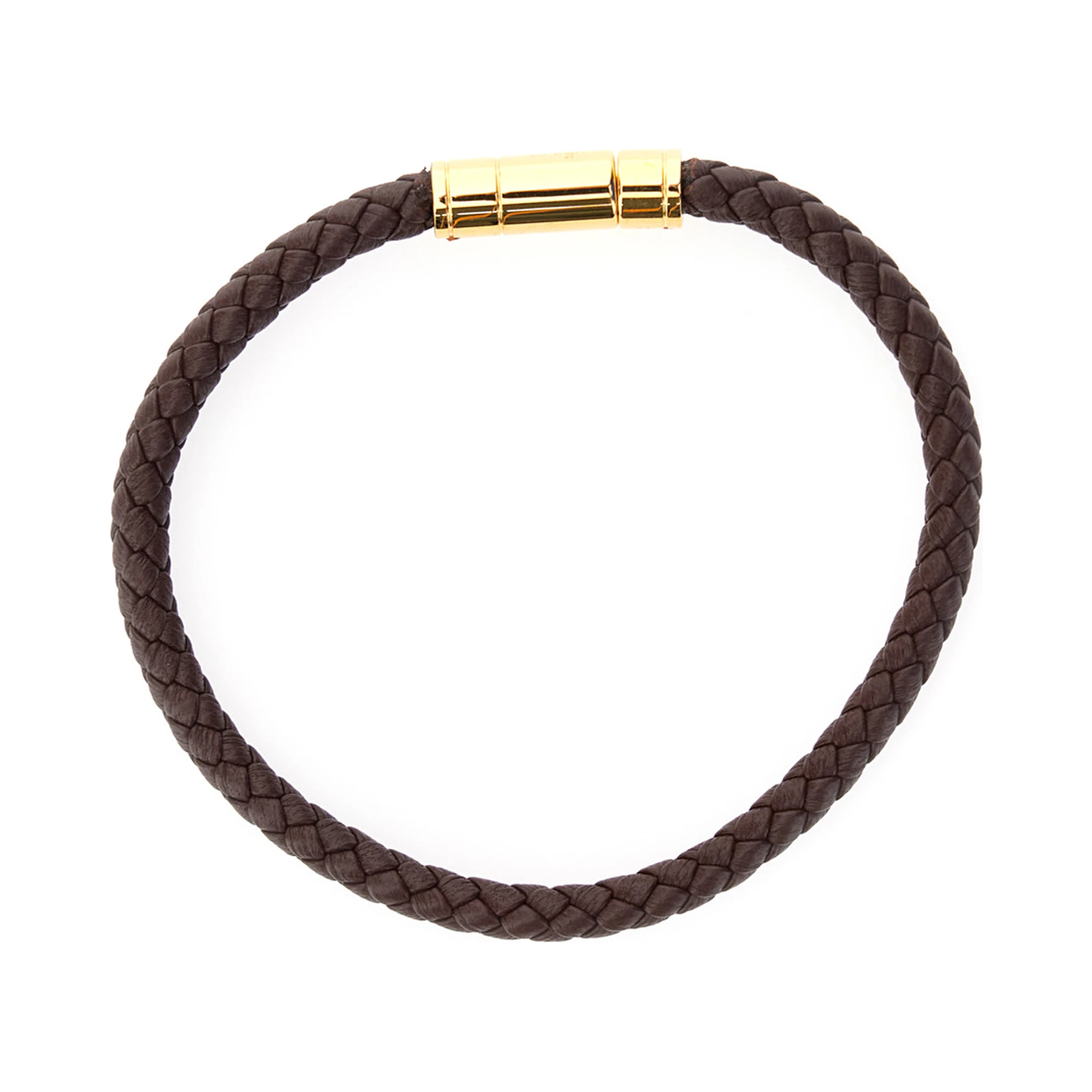 Brown Bracelet with Engraved Logo Lettering in Braided Leather Man