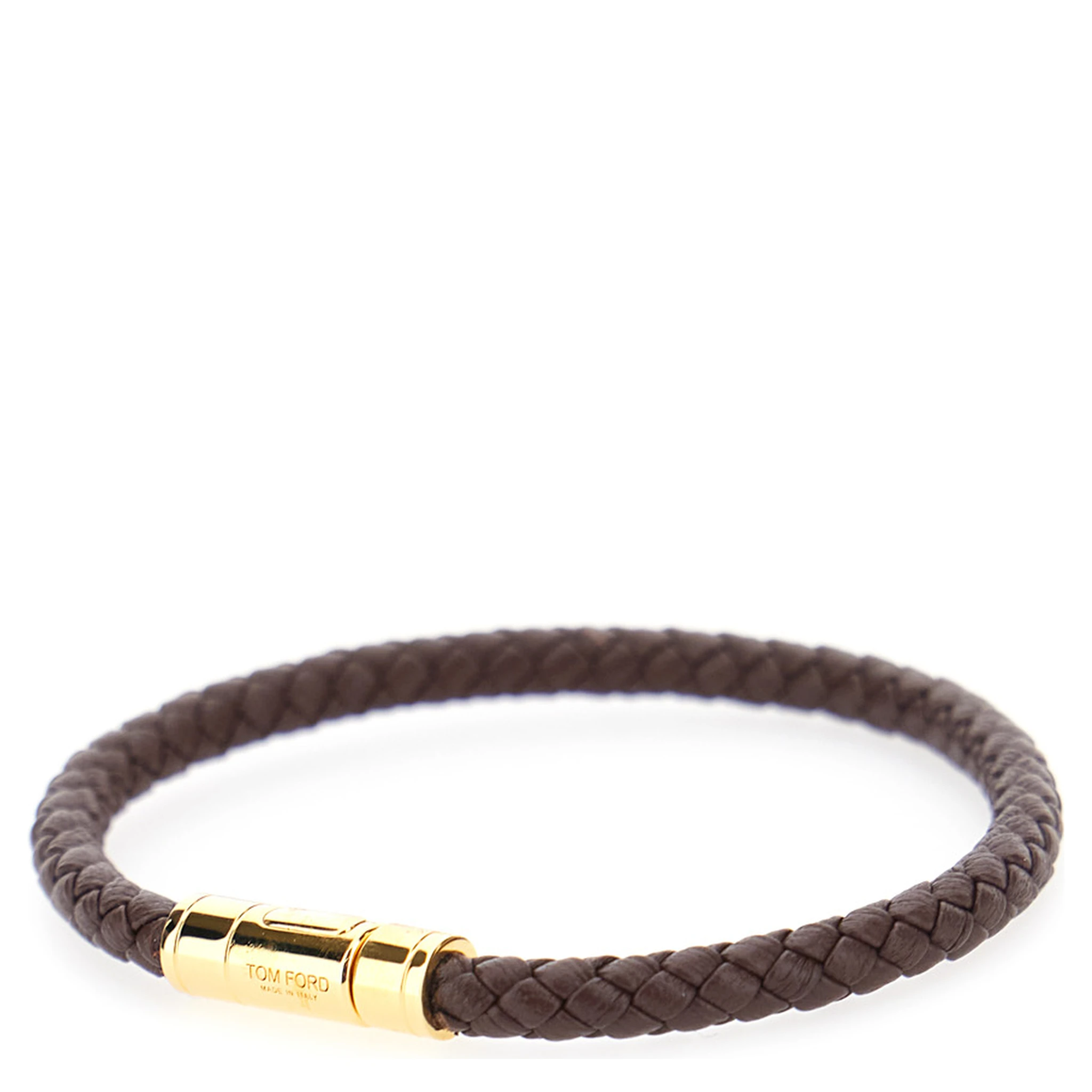 Brown Bracelet with Engraved Logo Lettering in Braided Leather Man