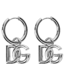 Silver-Colored Earrings with Clip Closure and DG Logo Pendant in Bronze Woman