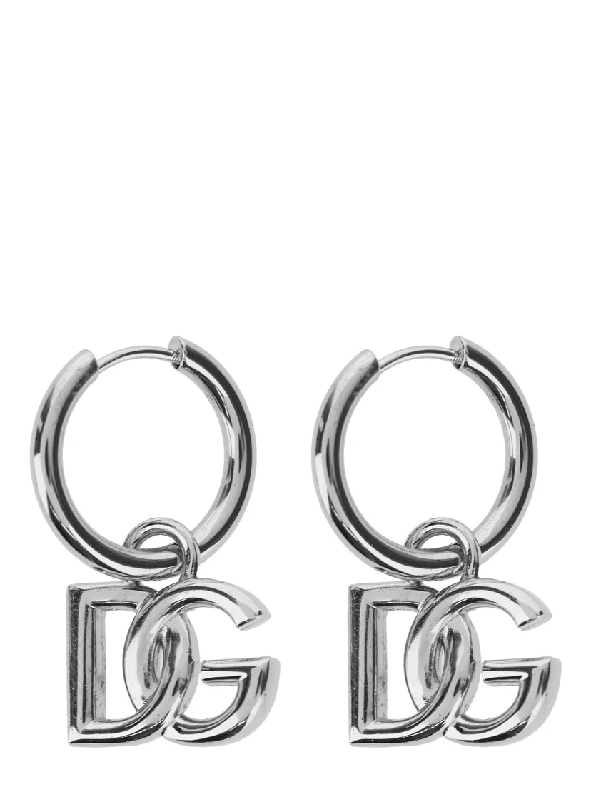 Silver-Colored Earrings with Clip Closure and DG Logo Pendant in Bronze Woman