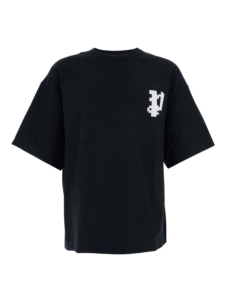 Black Crewneck T-Shirt with Logo on Front and Rear in Cotton Man