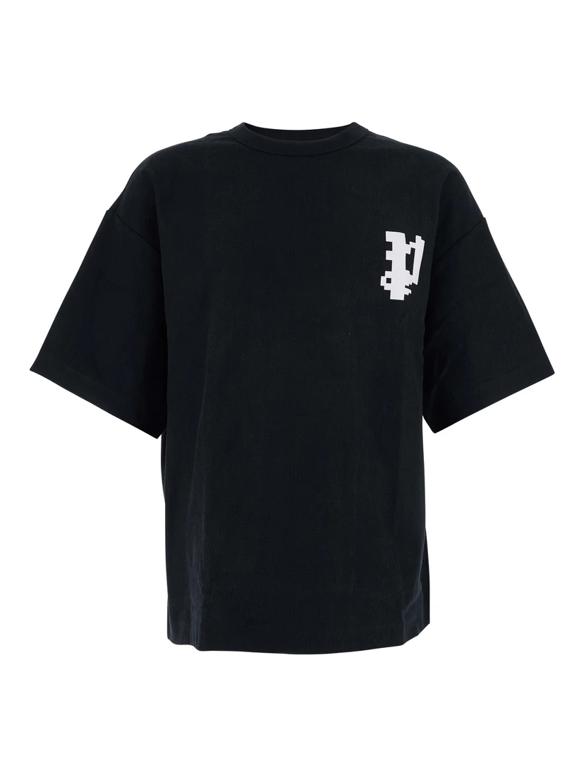 Black Crewneck T-Shirt with Logo on Front and Rear in Cotton Man