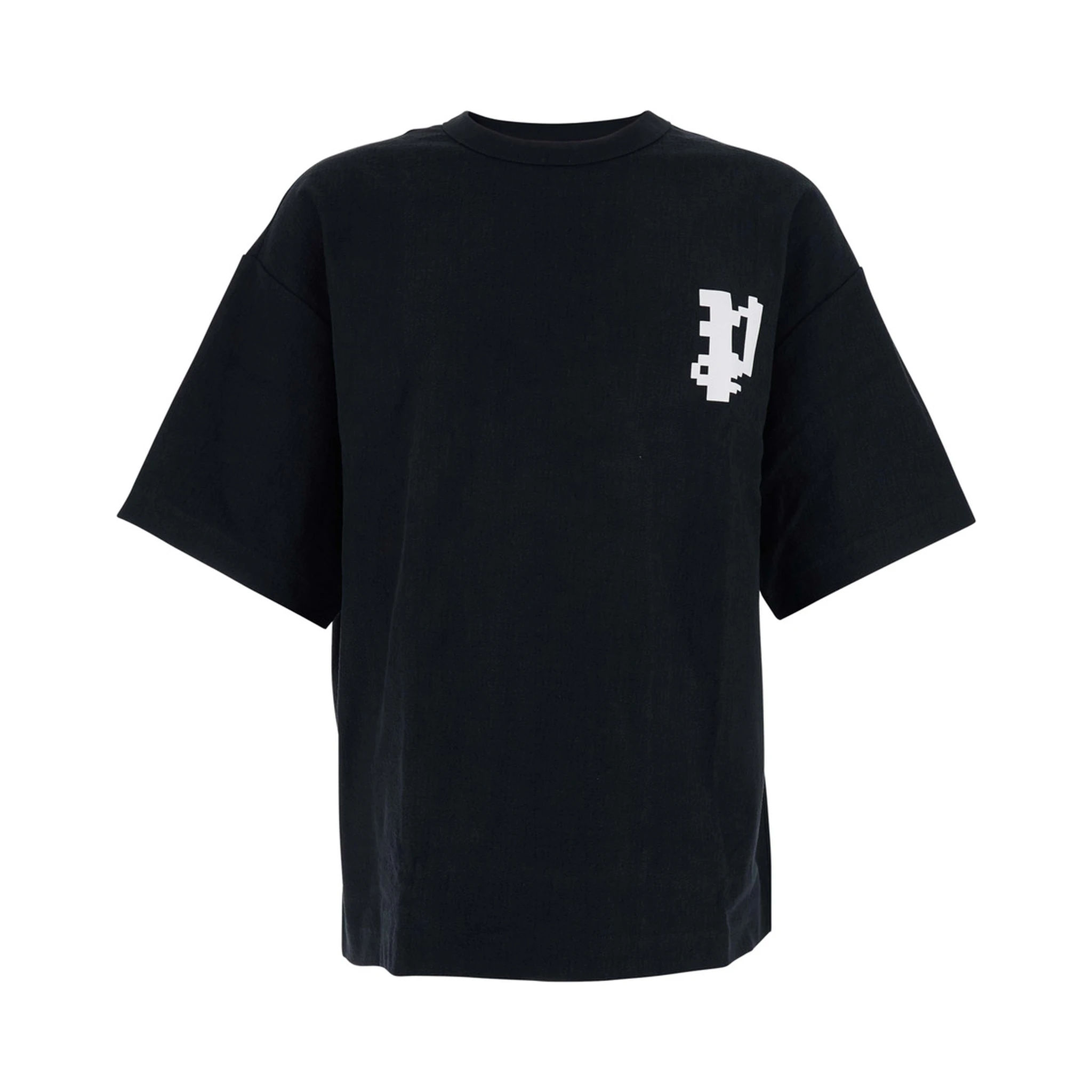 Black Crewneck T-Shirt with Logo on Front and Rear in Cotton Man