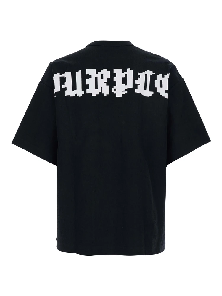 Black Crewneck T-Shirt with Logo on Front and Rear in Cotton Man alternative