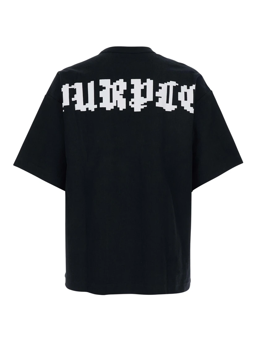 Black Crewneck T-Shirt with Logo on Front and Rear in Cotton Man