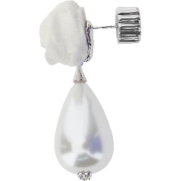 Silver-Colored Earrings with Floral Design and Beaded Pendants in Brass Blend Woman