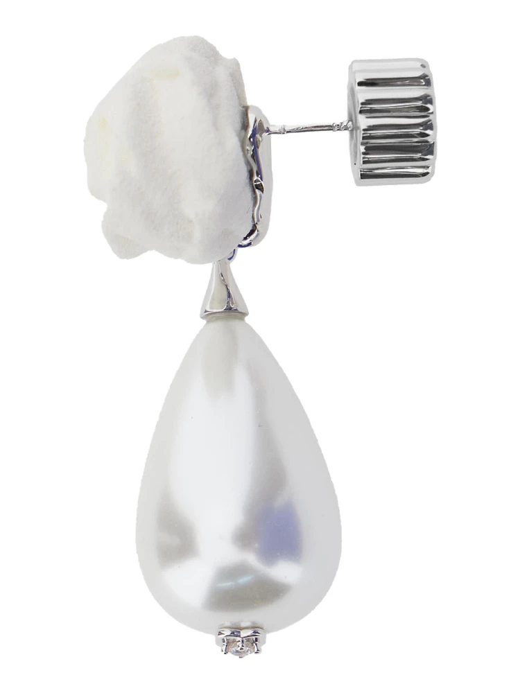 Silver-Colored Earrings with Floral Design and Beaded Pendants in Brass Blend Woman alternative