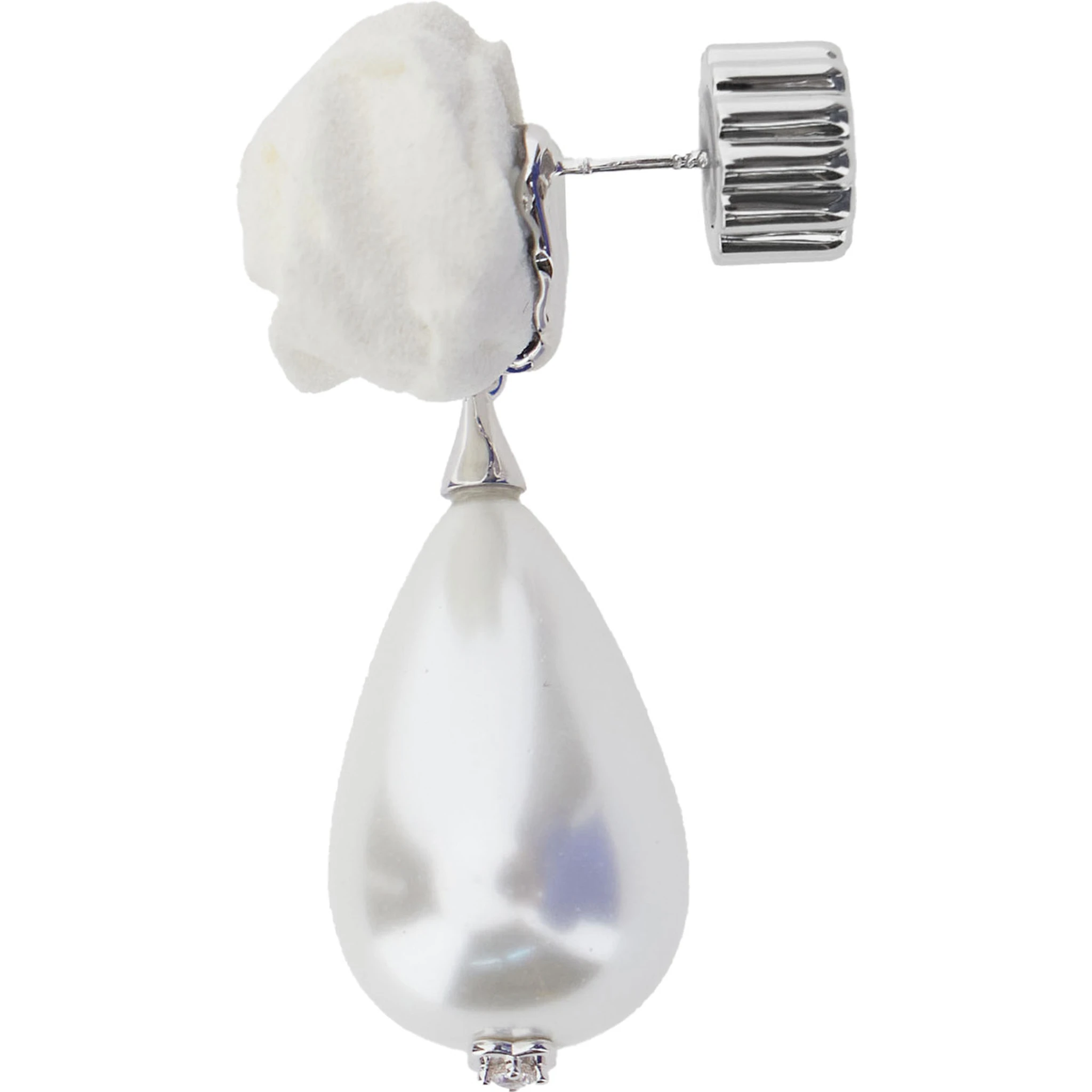 Silver-Colored Earrings with Floral Design and Beaded Pendants in Brass Blend Woman