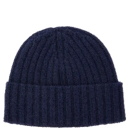 Blue Ribbed Beanie with Embroidered Logo on the Front in Wool Boy