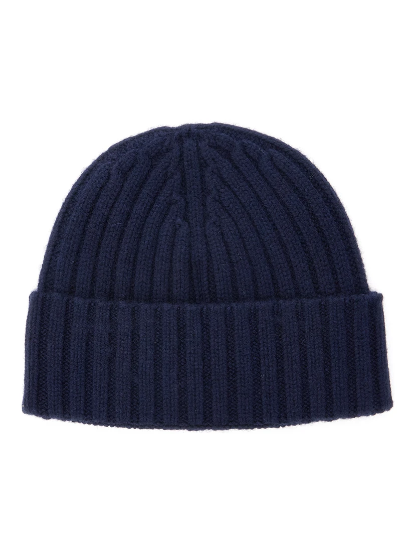 Blue Ribbed Beanie with Embroidered Logo on the Front in Wool Boy