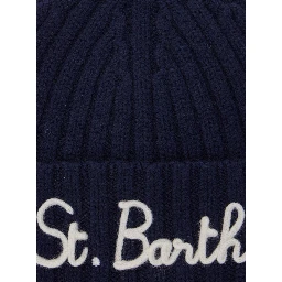 Blue Ribbed Beanie with Embroidered Logo on the Front in Wool Boy