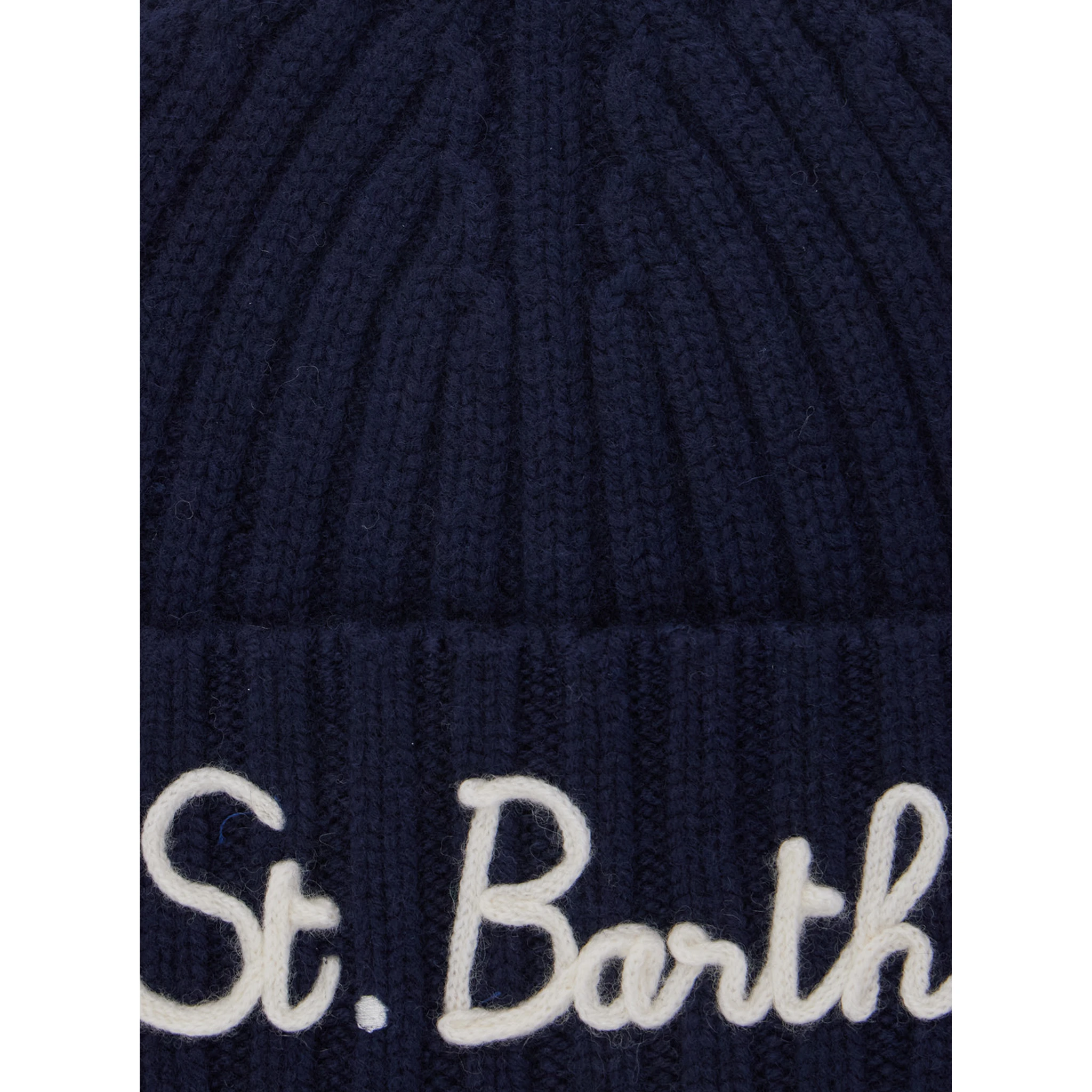 Blue Ribbed Beanie with Embroidered Logo on the Front in Wool Boy