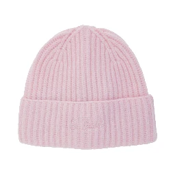 Pink Ribbed Beanie with Embroidered Logo on the Front in Wool Girl