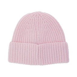 Pink Ribbed Beanie with Embroidered Logo on the Front in Wool Girl