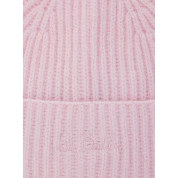 Pink Ribbed Beanie with Embroidered Logo on the Front in Wool Girl