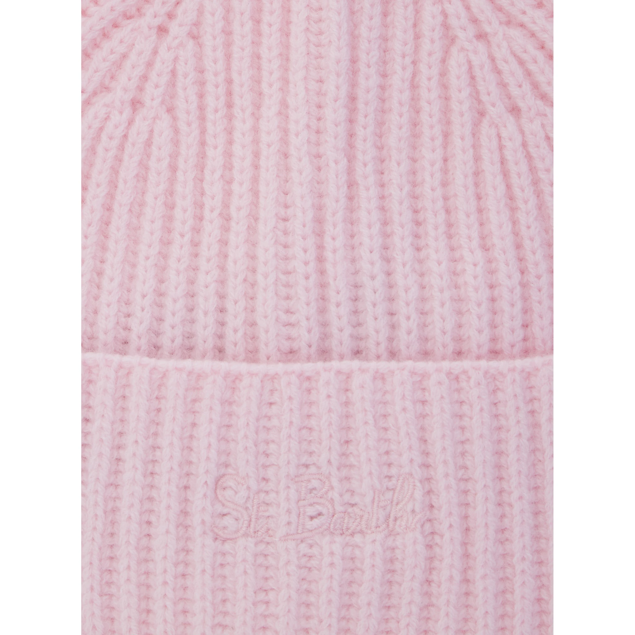 Pink Ribbed Beanie with Embroidered Logo on the Front in Wool Girl