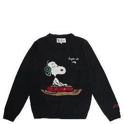 Black Crewneck Sweater with Maxi Embroidery on the Front and Logo Lettering on the Sleeve in Wool Blend Boy