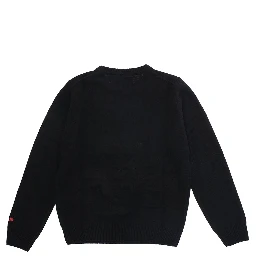 Black Crewneck Sweater with Maxi Embroidery on the Front and Logo Lettering on the Sleeve in Wool Blend Boy
