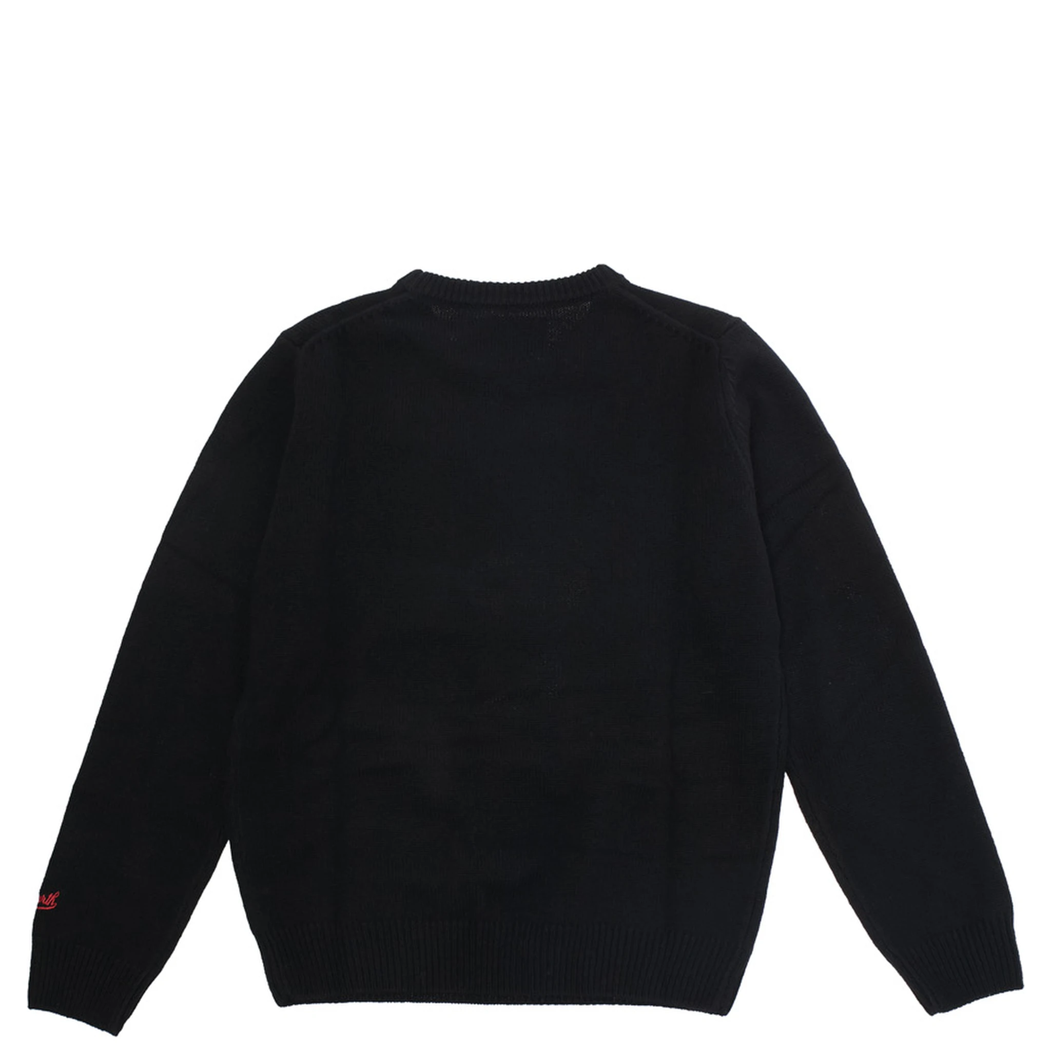 Black Crewneck Sweater with Maxi Embroidery on the Front and Logo Lettering on the Sleeve in Wool Blend Boy