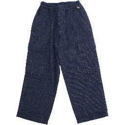Blue Pants with Elastic Waist and Logo Patch on the Front in Cotton Blend Boy