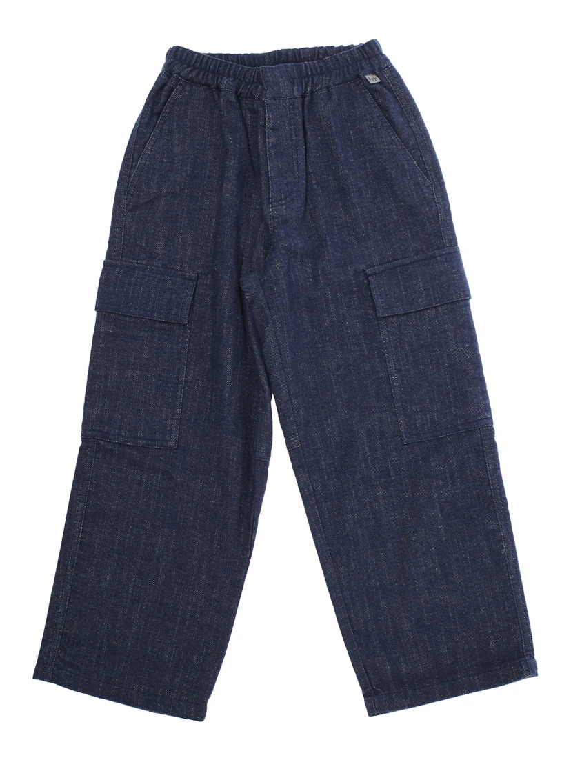 Blue Pants with Elastic Waist and Logo Patch on the Front in Cotton Blend Boy